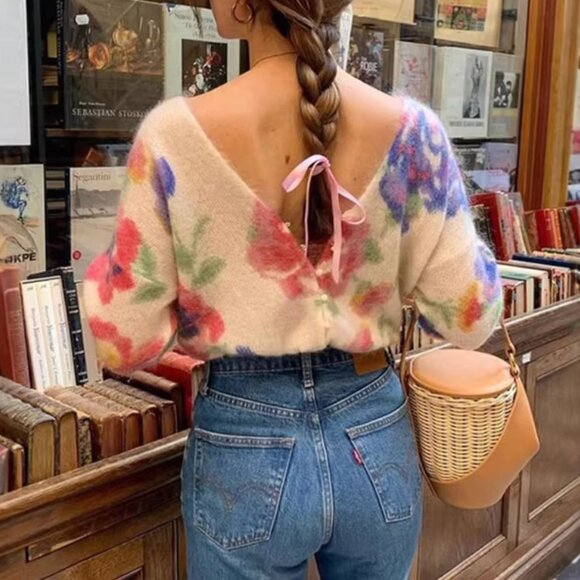 Sezane Teresa Cardigan  S/M/L Monday Pink Cream Kid Mohair Sweater Knit French - Picture 4 of 10